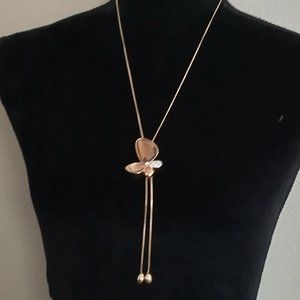 Fashion Vintage Antique Crystal Butterfly Pendant Long Chain/